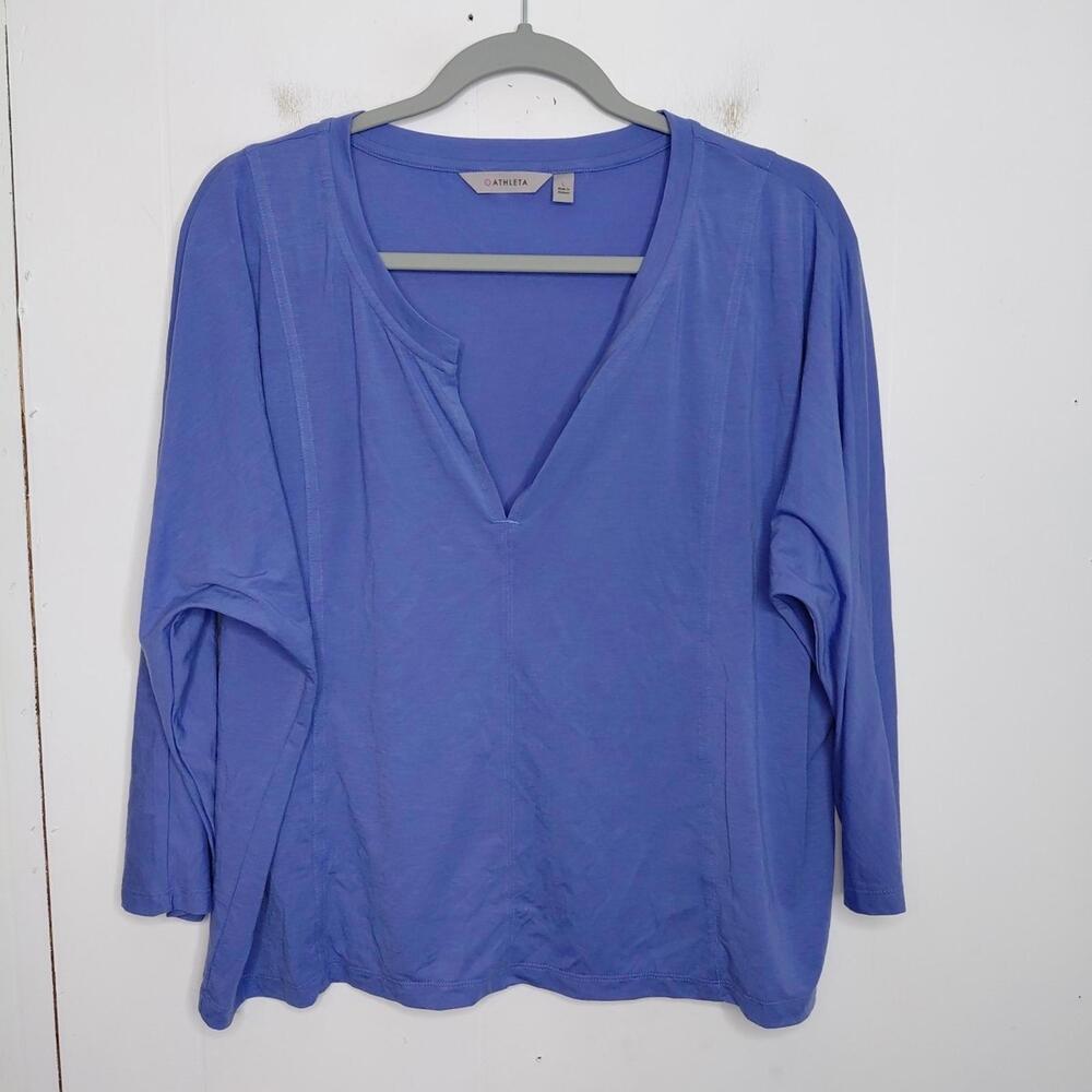 Athleta Top Womens Large Essence Boxy Y Neck Pullover Ligthweight Athleisure